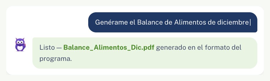 Sofi generando el Balance de Alimentos de diciembre